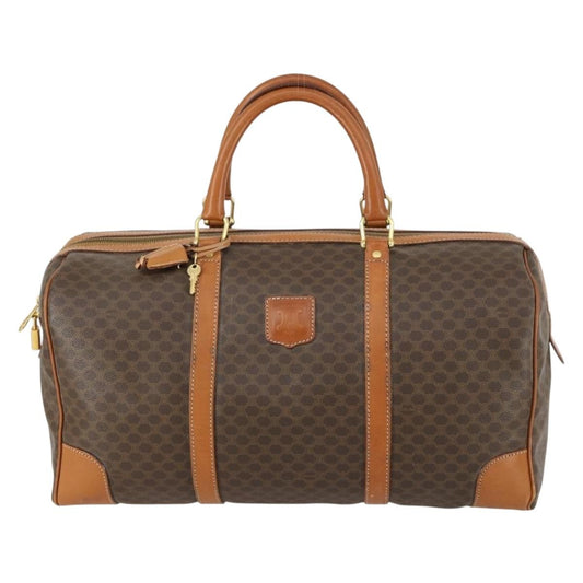 Celine Vintage Macadam Boston bag Canvas and Leather, BROWN, CANVAS, Travel bag