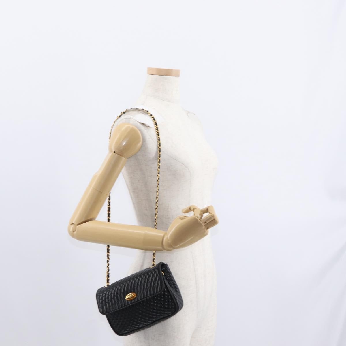 Bally Vintage Chain Shoulder Bag Quilted Leather, BLACK, LEATHER, Shoulder bag