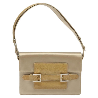 Fendi Square Flap Leather, BEIGE, SATIN, Shoulder bag