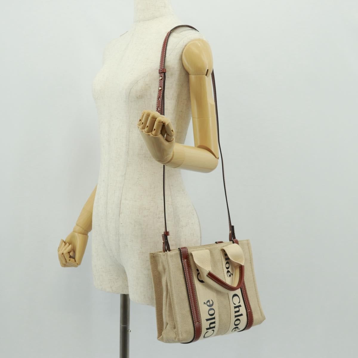 Chloe Woody Convertible Tote Canvas with Leather, BEIGE, CANVAS, Tote bag
