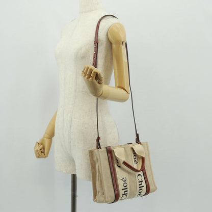 Chloe Woody Convertible Tote Canvas with Leather, BEIGE, CANVAS, Tote bag