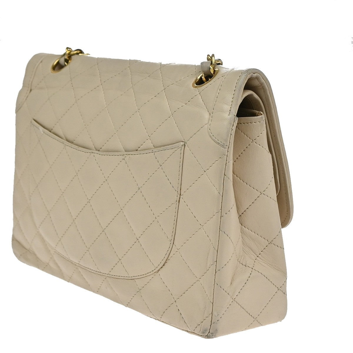 Chanel Vintage Two Tone CC Flap Bag Quilted Lambskin, BEIGE, LEATHER, Shoulder bag