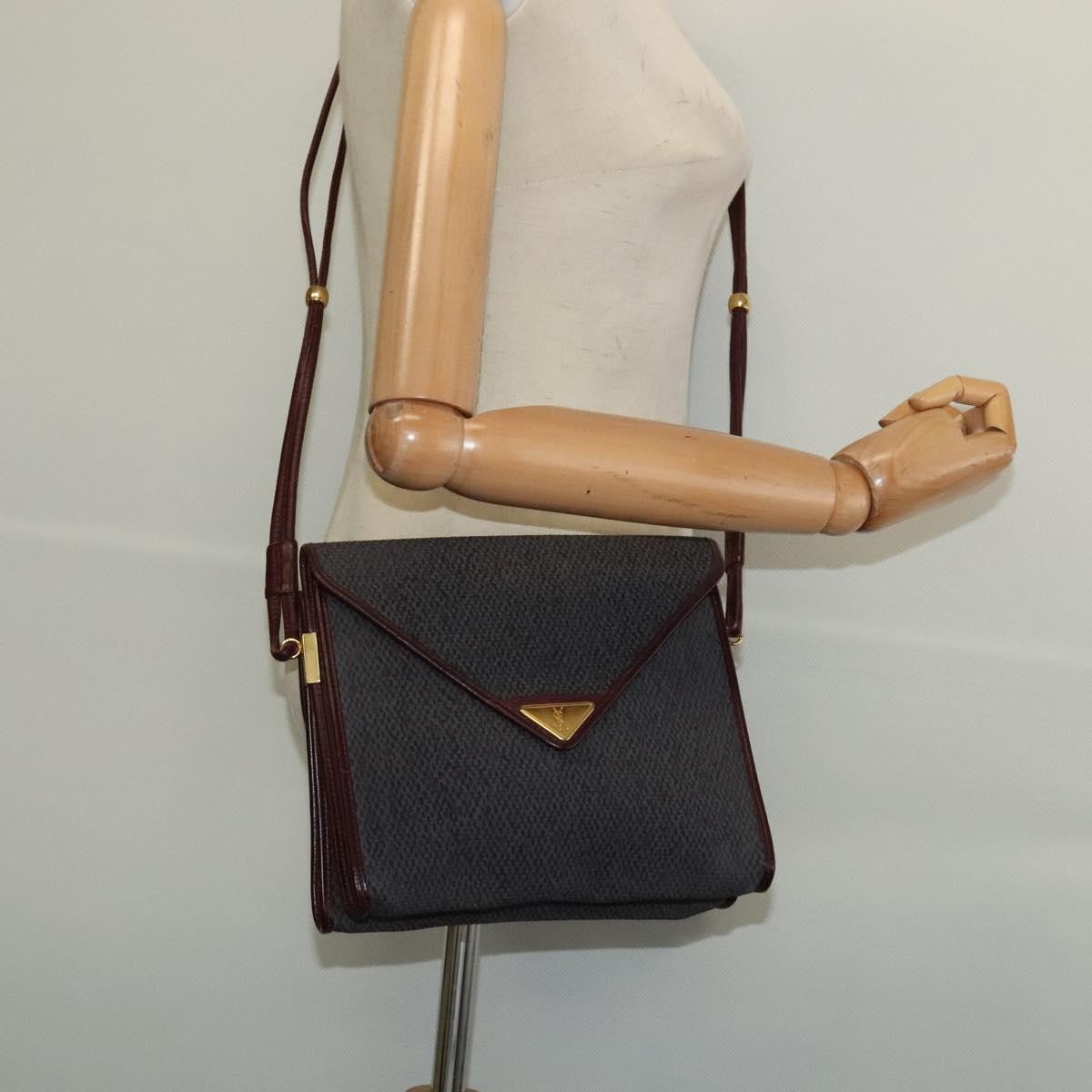 Saint Laurent Vintage Shoulder Bag Canvas, BURGUNDY, CANVAS, Shoulder bag