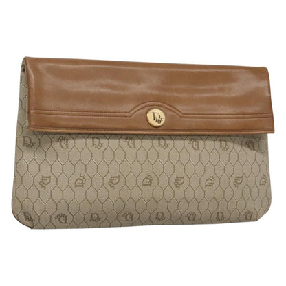 Christian Dior Vintage Honeycomb Zip Pouch Canvas and Leather, BEIGE, CANVAS, Clutche & pouche
