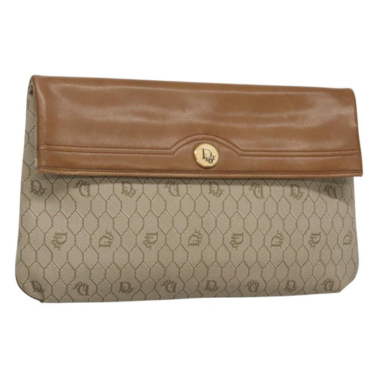 Christian Dior Vintage Honeycomb Zip Pouch Canvas and Leather, BEIGE, CANVAS, Clutche & pouche