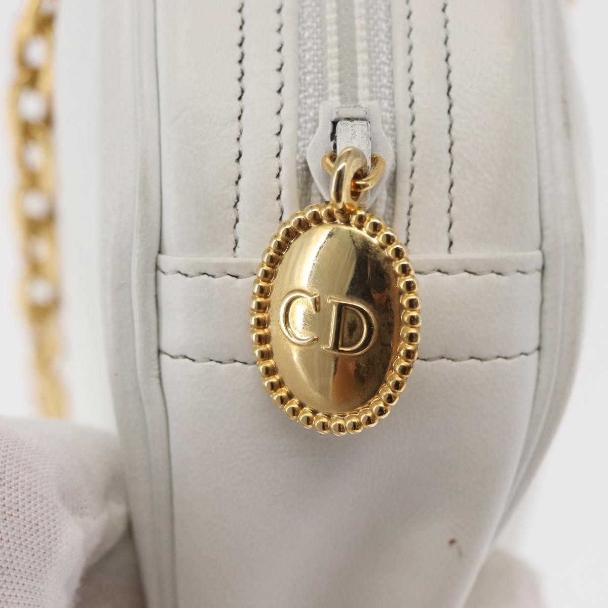 Christian Dior Vintage Zip Shoulder Bag Leather, WHITE, LEATHER, Shoulder bag