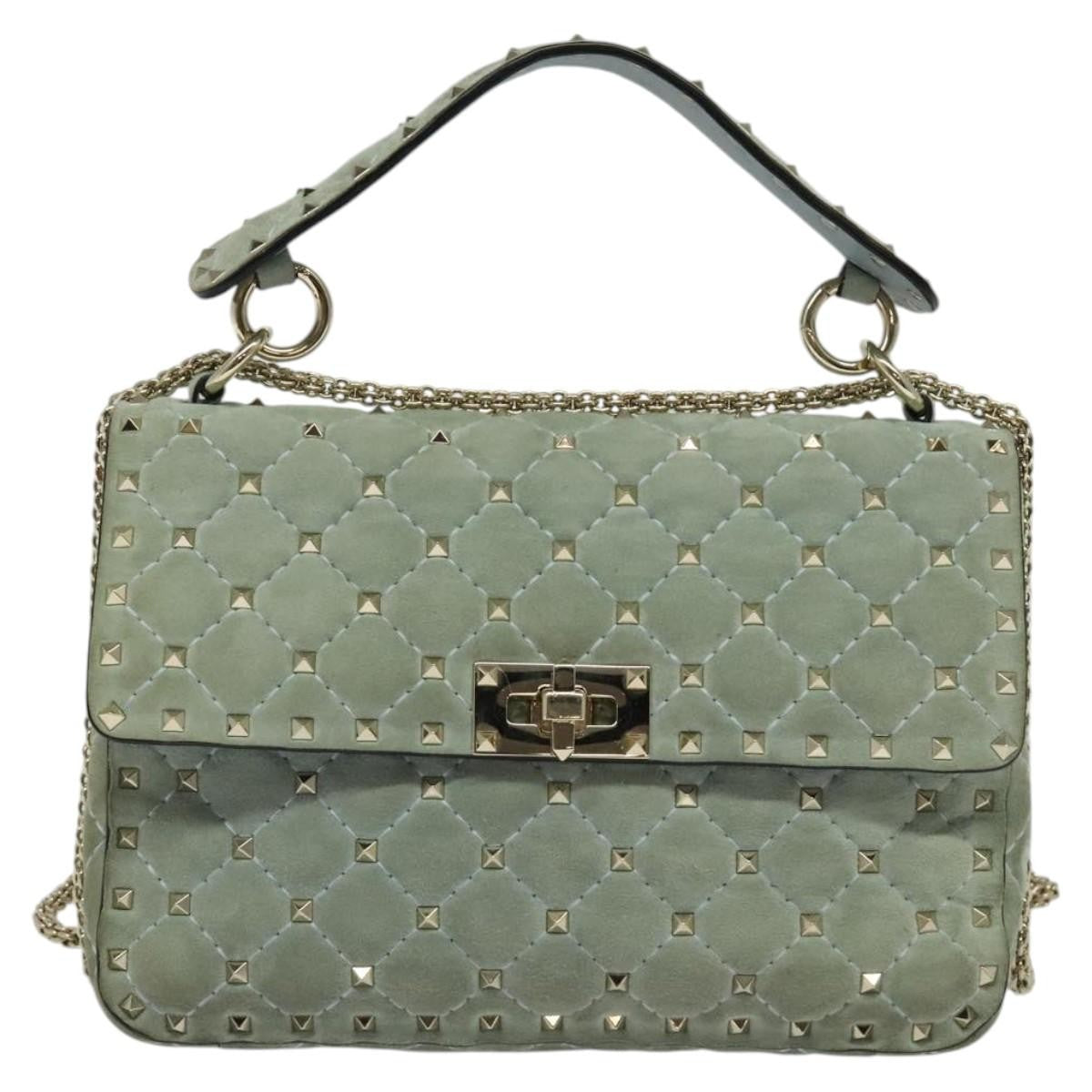 Valentino Garavani Rockstud Spike Flap Bag Quilted Suede, BLUE, SUEDE, Shoulder bag