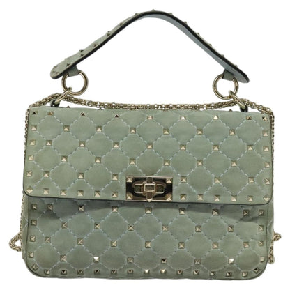 Valentino Garavani Rockstud Spike Flap Bag Quilted Suede, BLUE, SUEDE, Shoulder bag