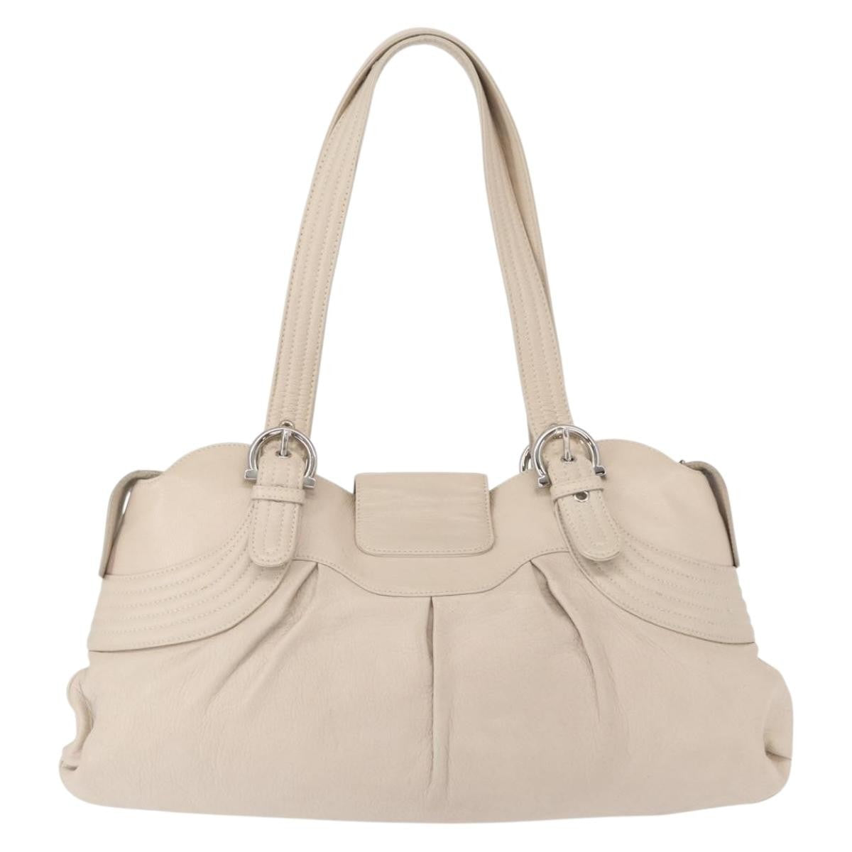 Salvatore Ferragamo Gancini Shoulder Bag Leather, WHITE, LEATHER, Shoulder bag