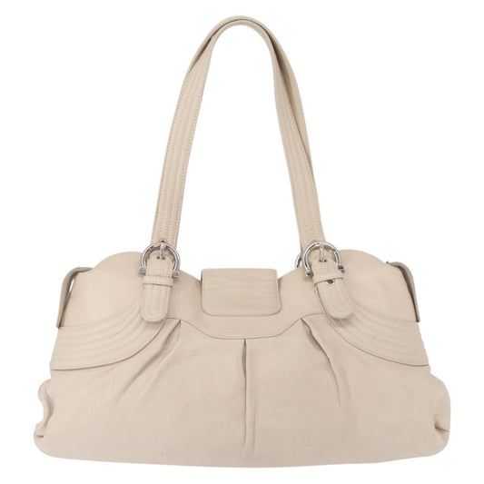 Salvatore Ferragamo Gancini Shoulder Bag Leather, WHITE, LEATHER, Shoulder bag