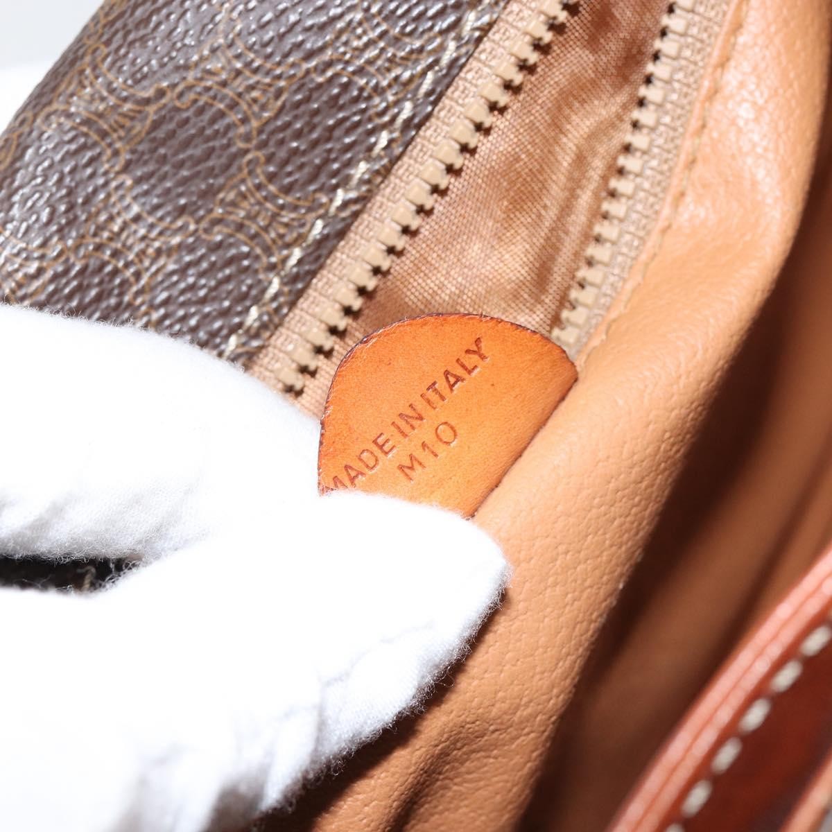 Celine Vintage Macadam Circle Logo Shoulder Bag Canvas and Leather, BROWN, CANVAS, Shoulder bag