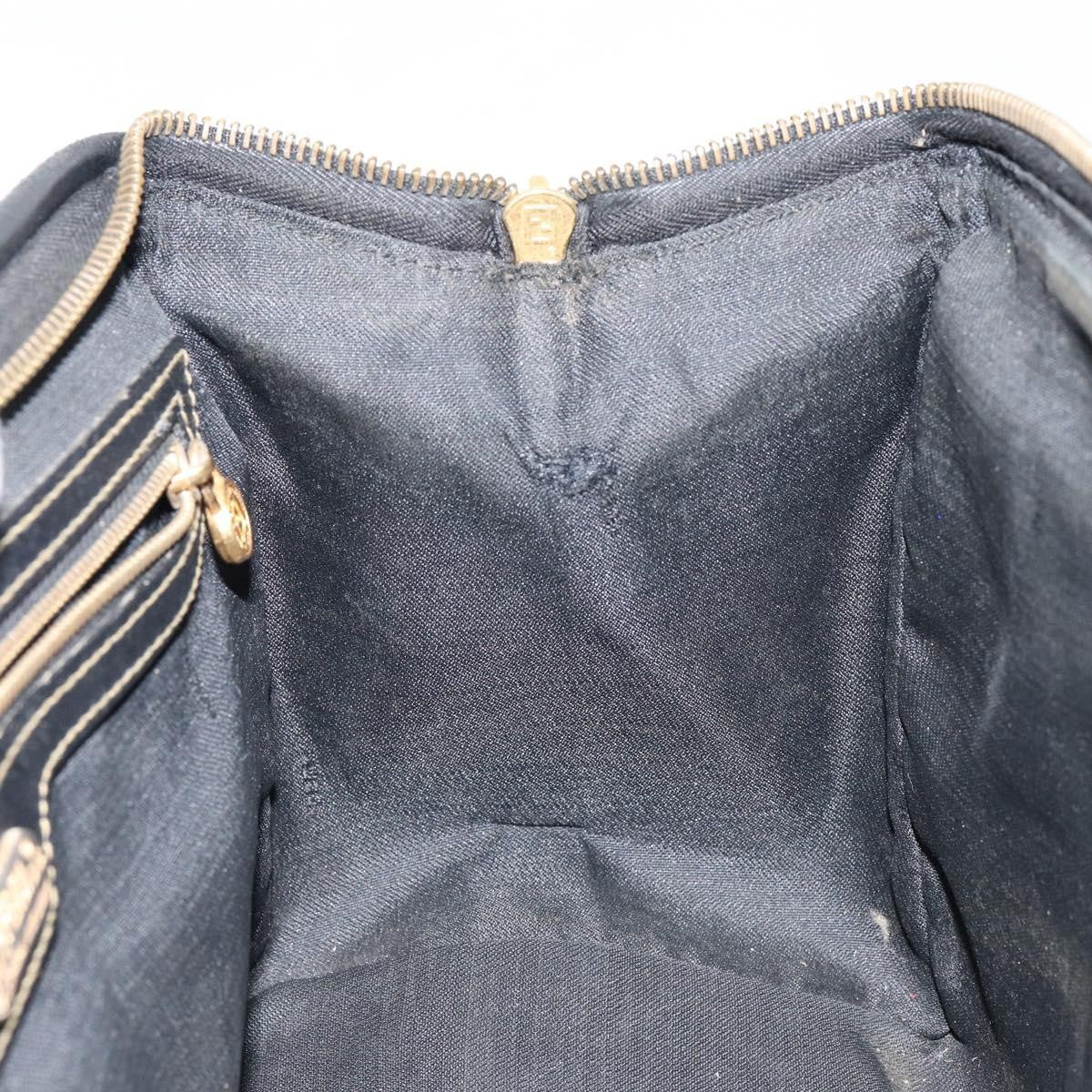 Fendi Vintage Pequin Boston Bag Coated Canvas, BLACK, CANVAS, Handbag