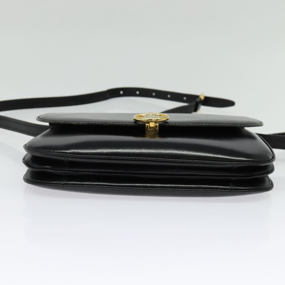 Celine Vintage Triomphe Flap Bag Leather, BLACK, LEATHER, Shoulder bag