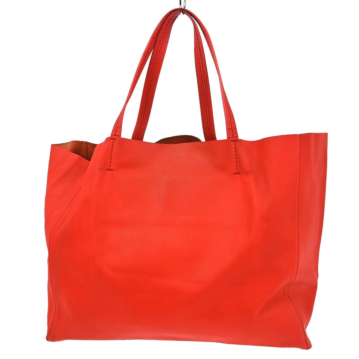 Celine Horizontal Cabas Tote Leather, RED, LEATHER, Tote bag
