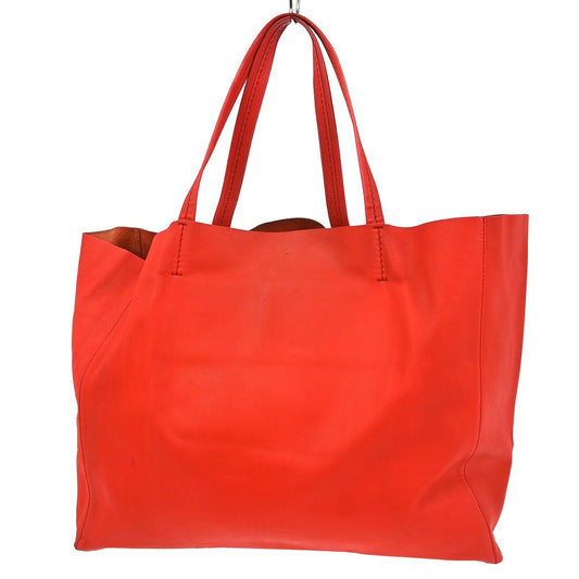 Celine Horizontal Cabas Tote Leather, RED, LEATHER, Tote bag