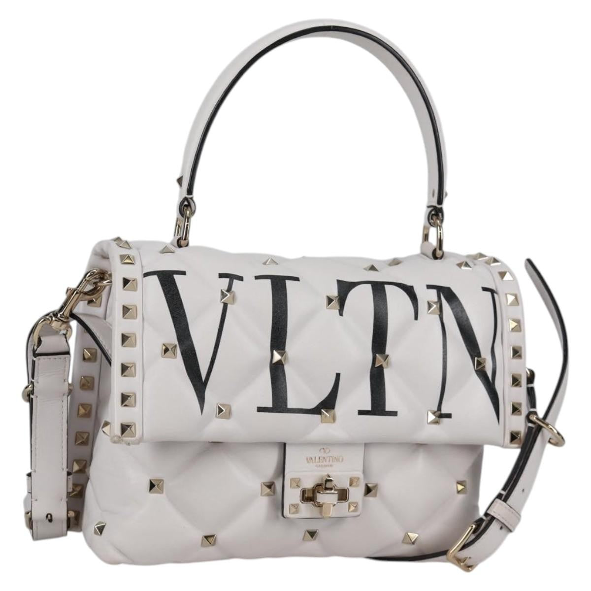 Valentino Garavani VLTN Candystud Top Handle Bag Printed Leather, WHITE, LEATHER, Handbag