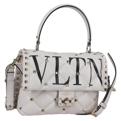 Valentino Garavani VLTN Candystud Top Handle Bag Printed Leather, WHITE, LEATHER, Handbag