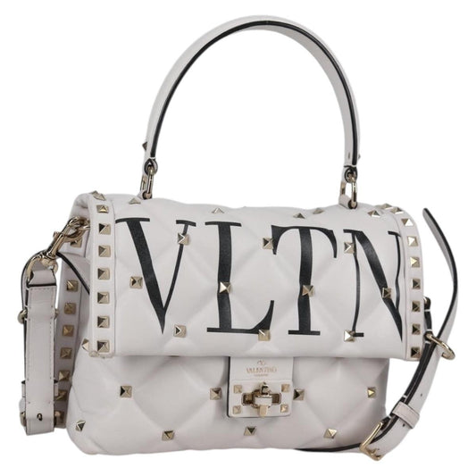 Valentino Garavani VLTN Candystud Top Handle Bag Printed Leather, WHITE, LEATHER, Handbag