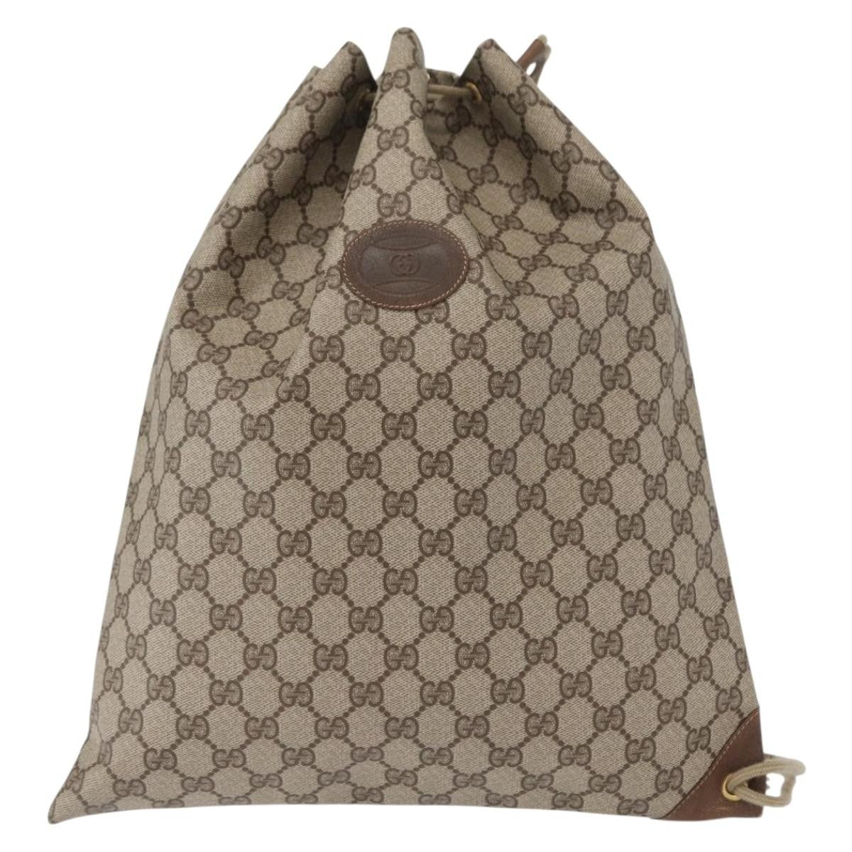 Gucci Drawstring Shoulder Bag GG Canvas with Leather, BEIGE, PVC, Shoulder bag