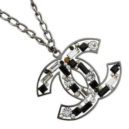 Chanel CC Pendant Necklace Metal with Crystals, SILVER, METAL, Necklace