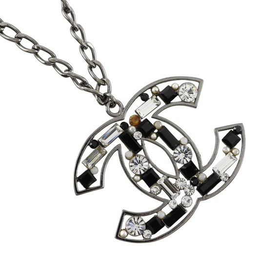 Chanel CC Pendant Necklace Metal with Crystals, SILVER, METAL, Necklace