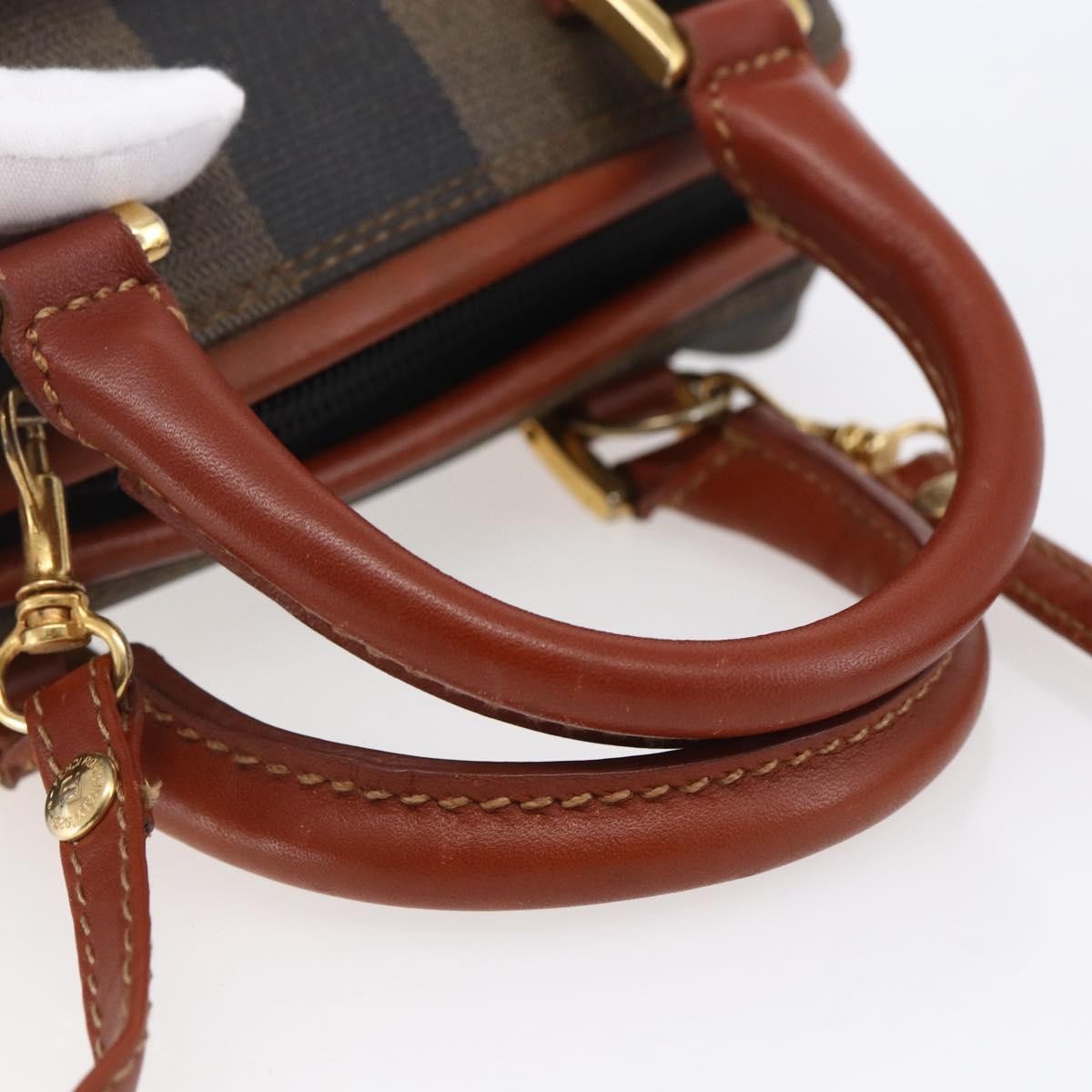 Fendi Vintage Pequin Convertible Boston Bag Coated Canvas, BROWN, CANVAS, Handbag