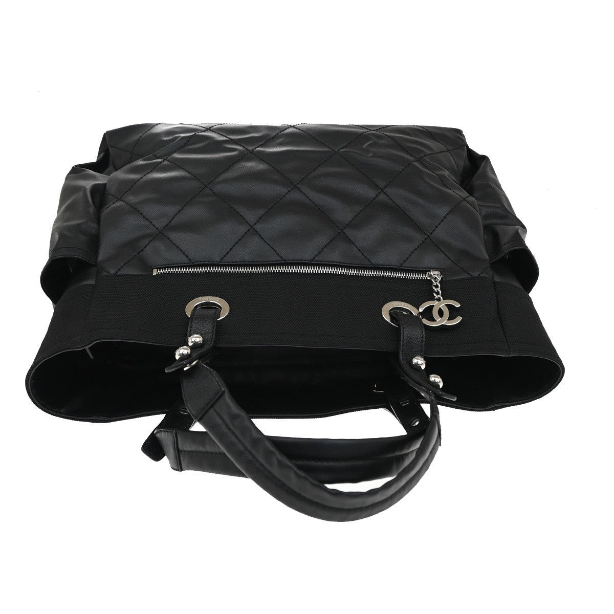 Chanel Biarritz Pocket Tote Quilted Coated Canvas, BLACK, CANVAS, Tote bag