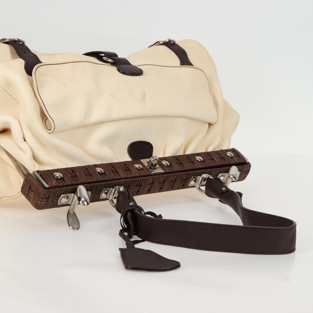 Salvatore Ferragamo Gancini handbag Leather, BEIGE, LEATHER, Handbag