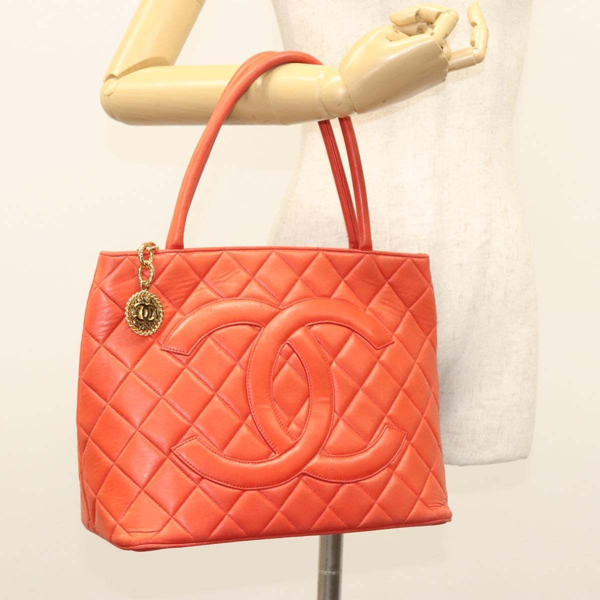 Chanel Medallion Tote Quilted Lambskin, ORANGE, LEATHER, Tote bag