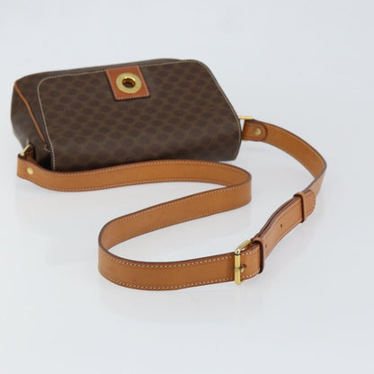 Celine Vintage Macadam Circle Logo Shoulder Bag Canvas and Leather, BROWN, CANVAS, Shoulder bag