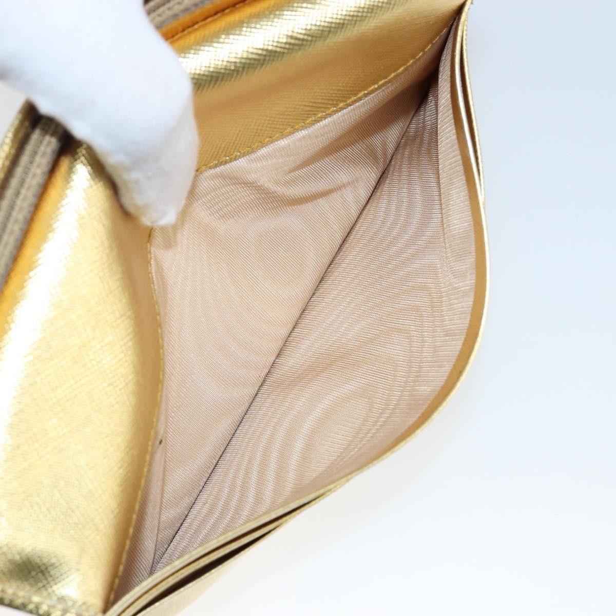Prada Continental Wallet Saffiano Leather, GOLD, LEATHER, Wallets