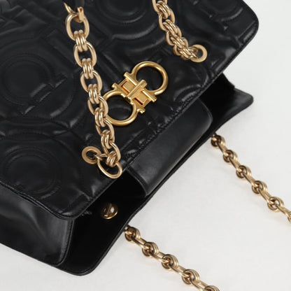 Salvatore Ferragamo Gancini Convertible Tote Quilted Leather, BLACK, LEATHER, Tote bag