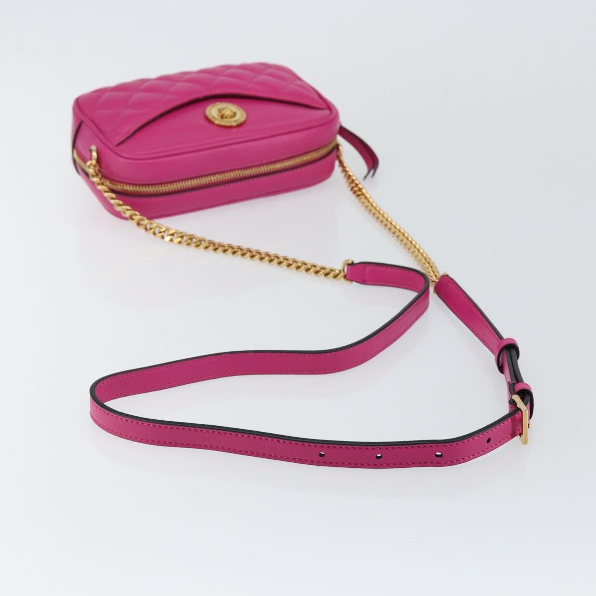 Versace Medusa Icon Front Slip Pocket Camera Bag Quilted Leather, PINK, LEATHER, Shoulder bag