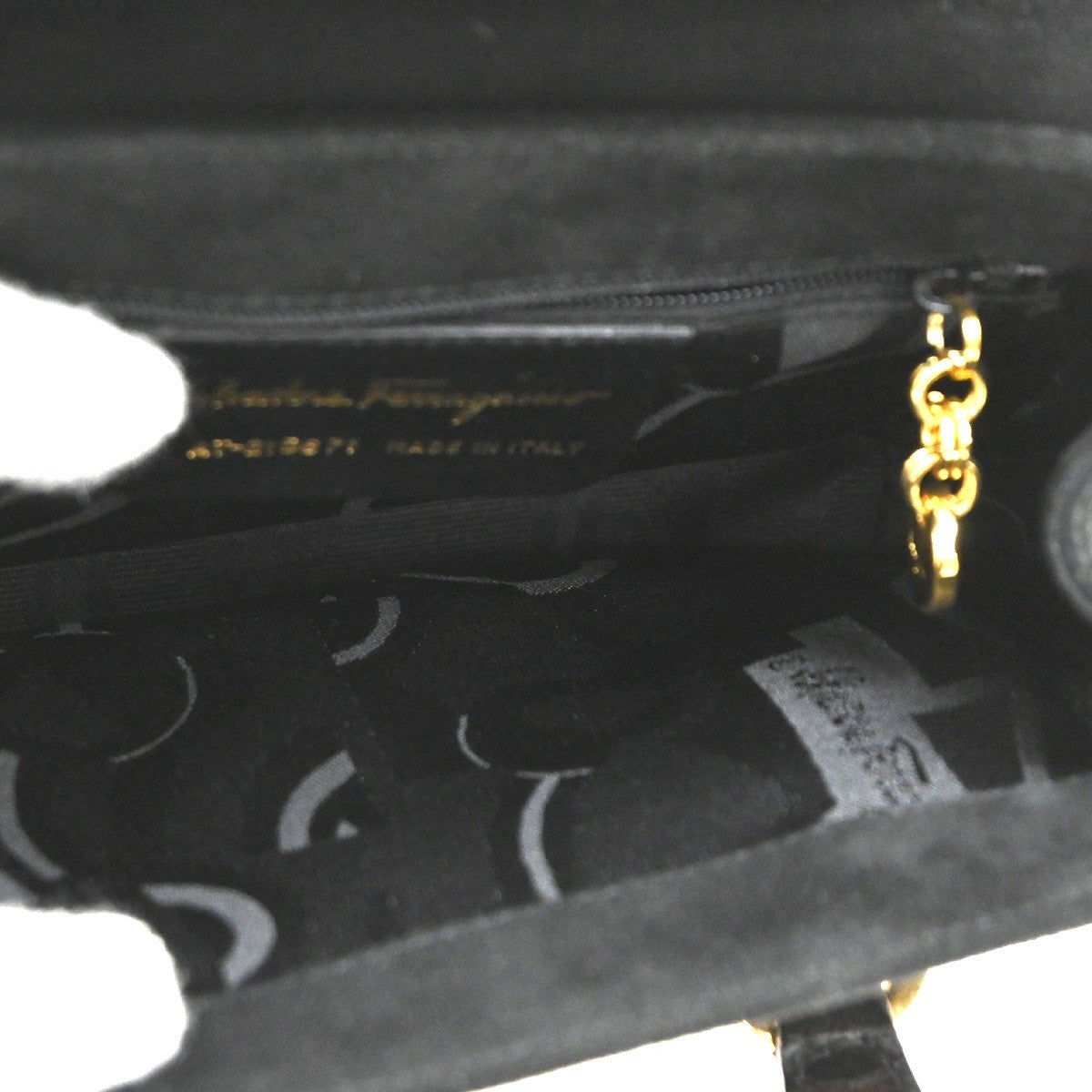 Salvatore Ferragamo Gancini handbag Suede, BLACK, SUEDE, Handbag