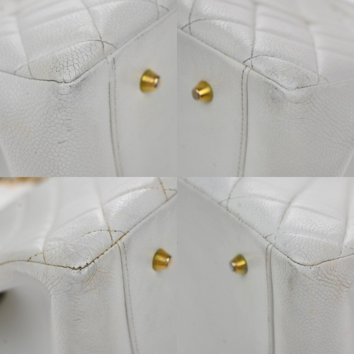 Chanel Vintage Grand Shopping Tote Quilted Calfskin, WHITE, LEATHER, Tote bag