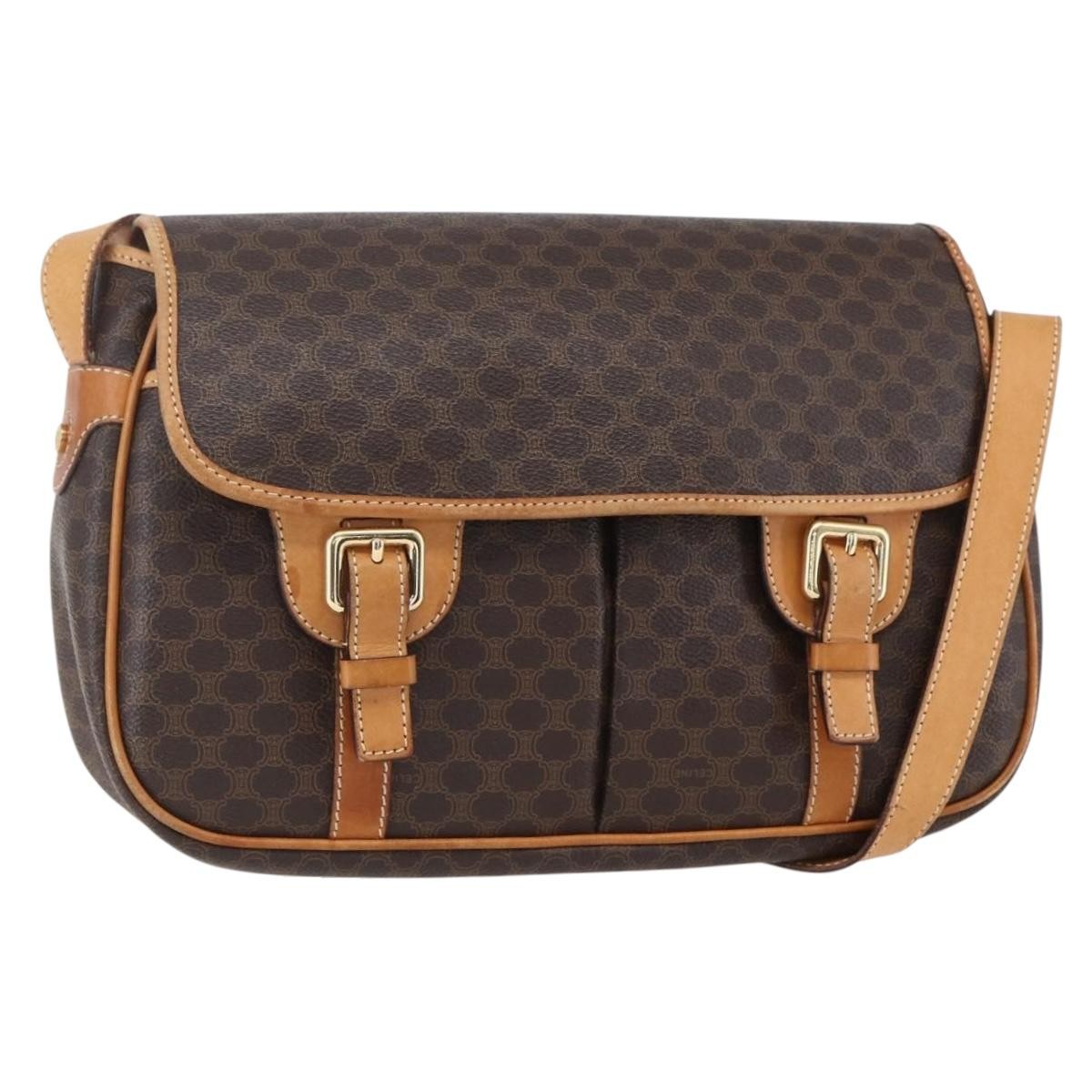 Celine Vintage Macadam Shoulder Bag Canvas and Leather, BROWN, CANVAS, Shoulder bag