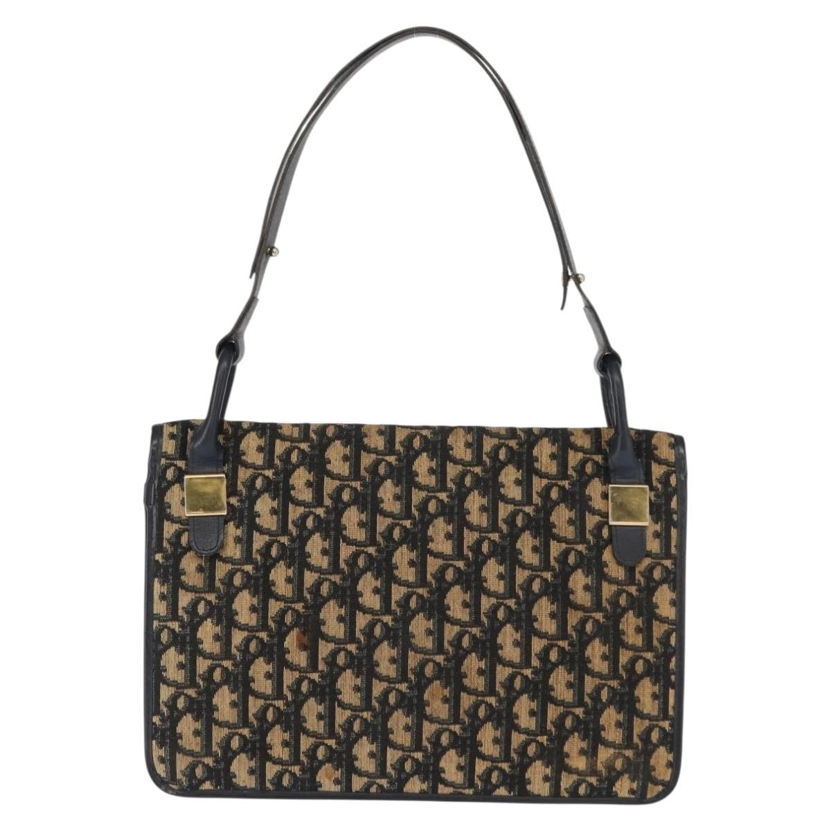 Christian Dior Vintage Trotter Shoulder Bag Canvas, NAVY, CANVAS, Shoulder bag