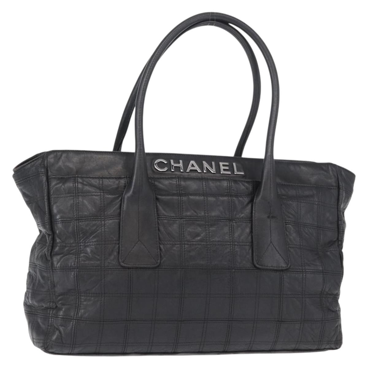 Chanel Lax Shopping Tote Square Quilted Leather, BLACK, LEATHER, Tote bag