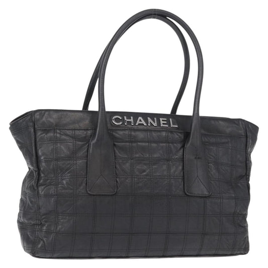 Chanel Lax Shopping Tote Square Quilted Leather, BLACK, LEATHER, Tote bag