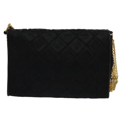 Chanel Chain Shoulder Bag Silk, BLACK, SATIN, Shoulder bag