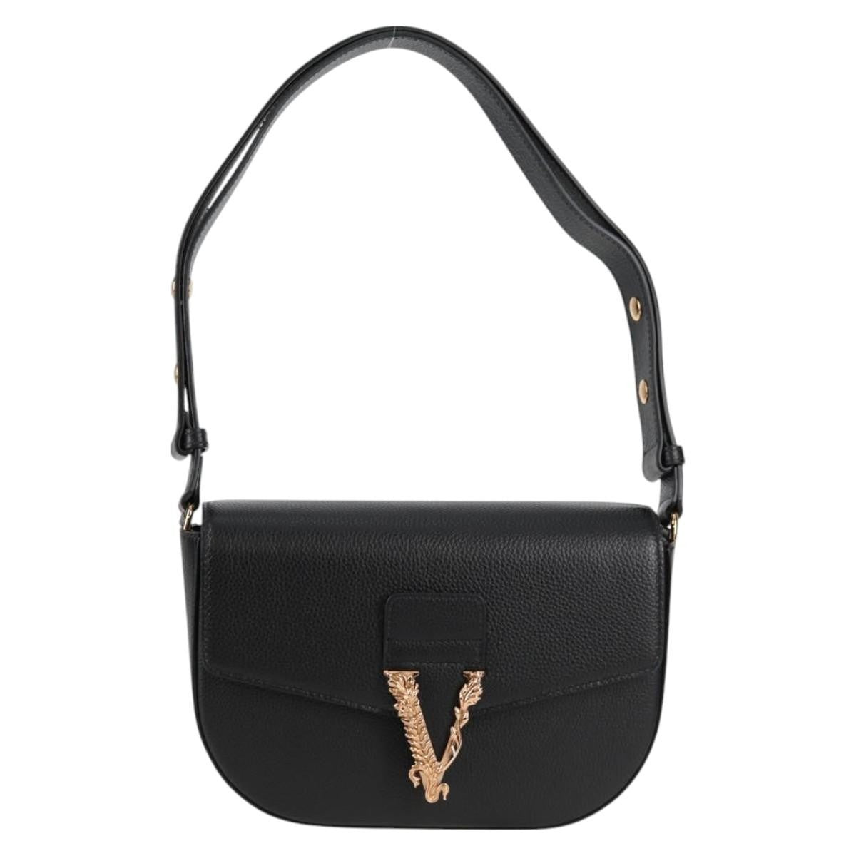 Versace Virtus Flap Messenger Bag Leather, BLACK, LEATHER, Crossbody bag
