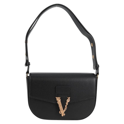 Versace Virtus Flap Messenger Bag Leather, BLACK, LEATHER, Crossbody bag