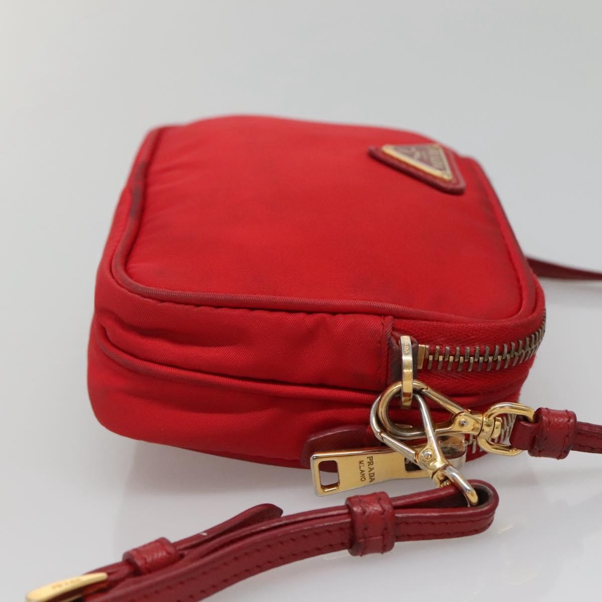 Prada Double Zip Shoulder Bag Nylon, RED, NYLON, Shoulder bag