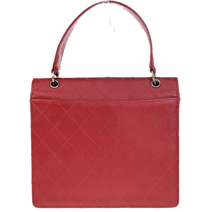 Chanel Vintage CC Flap Top Handle Calfskin Leather, RED, CALFSKIN, Handbag