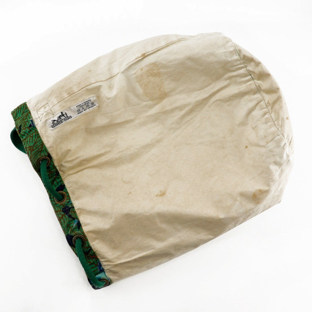 Hermes Vintage Drawstring Bucket Shoulder Bag Printed Canvas, MULTICOLOUR, COTTON, Shoulder bag