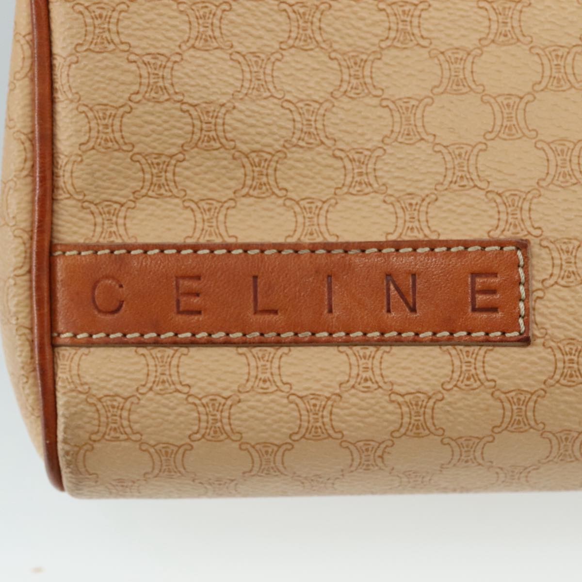 Celine Vintage Macadam Handbag Macadam, "Beige,Brown,Gold", PVC,Leather,Canvas, Handbag