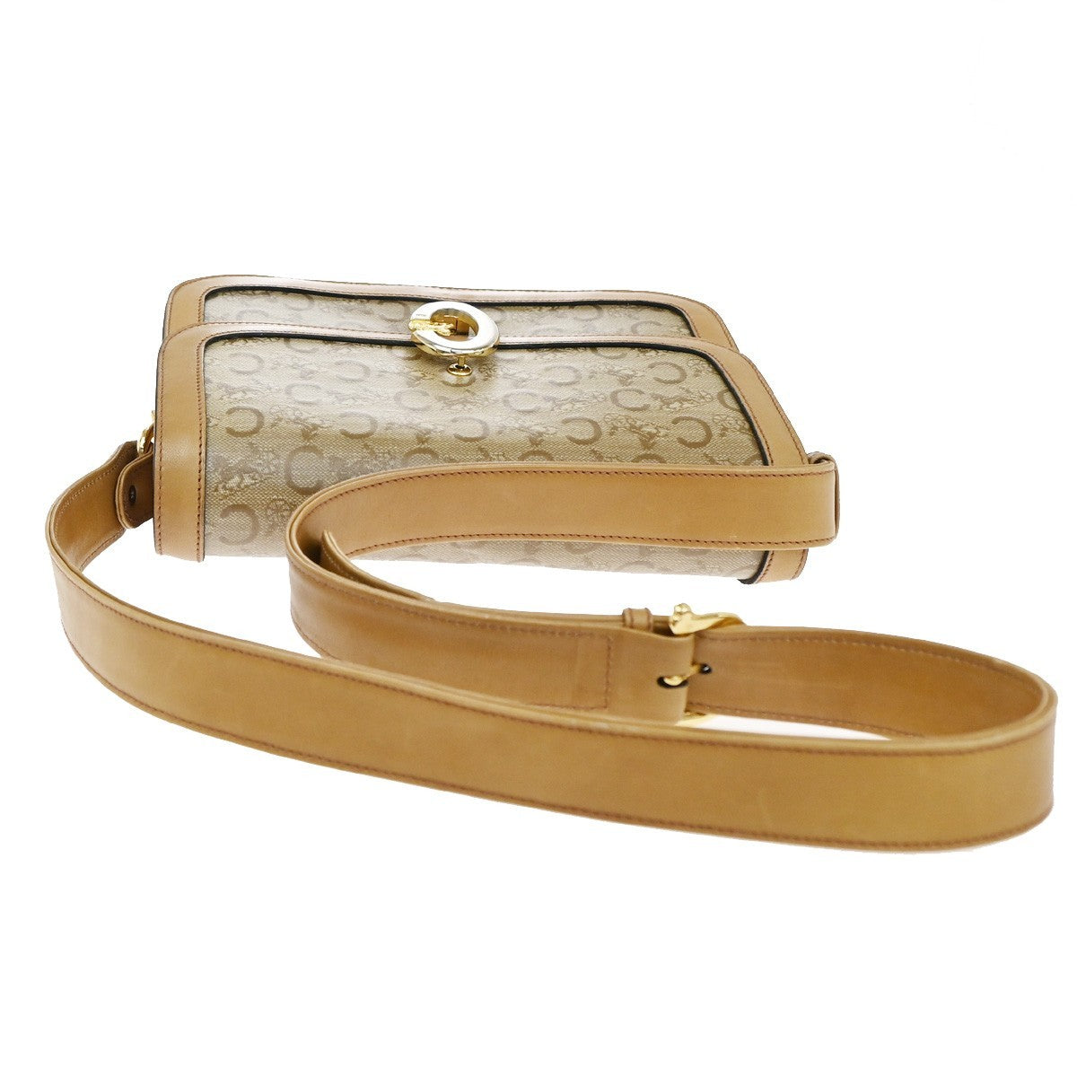 Celine Vintage Horse Carriage C Macadam Shoulder Bag Canvas and Leather, BEIGE, CANVAS, Shoulder bag