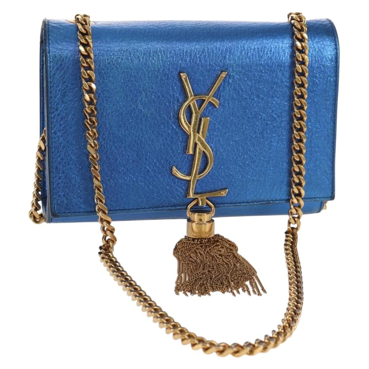 Saint Laurent Classic Monogram Tassel Crossbody Bag Leather, BLUE, LEATHER, Shoulder bag
