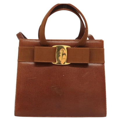 Salvatore Ferragamo Convertible Vara Bow Tote Leather, BROWN, LEATHER, Handbag