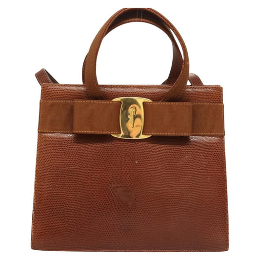 Salvatore Ferragamo Convertible Vara Bow Tote Leather, BROWN, LEATHER, Handbag